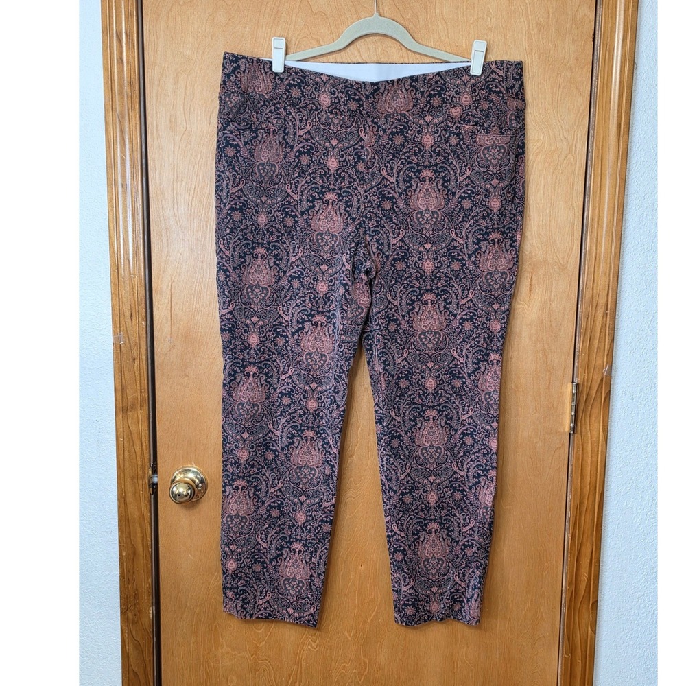 Soft Surroundings 20W Navy Pink Paisley Damask High Rise Straight Leg Pants